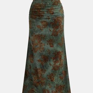 Commense Floral Jacquard Ruched Maxi Skirt Medium